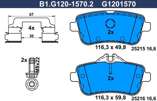 Galfer B1.G120-1570.2 - Гальмівні колодки, дискові гальма autocars.com.ua