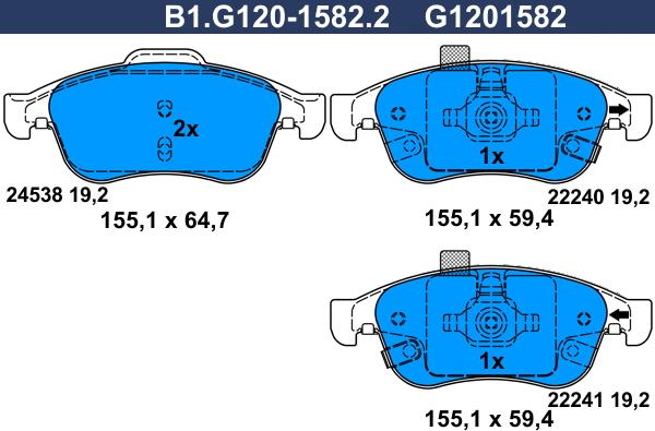 Galfer B1.G120-1582.2 - Гальмівні колодки, дискові гальма autocars.com.ua