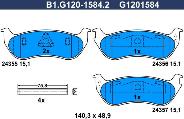 Galfer B1.G120-1584.2 - Гальмівні колодки, дискові гальма autocars.com.ua