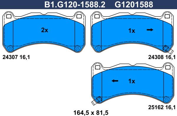 Galfer B1G12015882 - Тормозные колодки, дисковые, комплект avtokuzovplus.com.ua