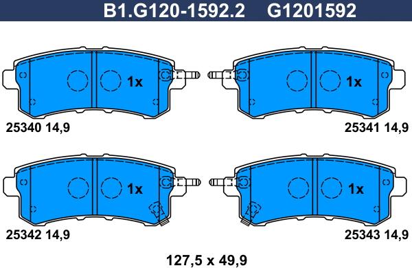 Galfer B1.G120-1592.2 - Тормозные колодки, дисковые, комплект avtokuzovplus.com.ua