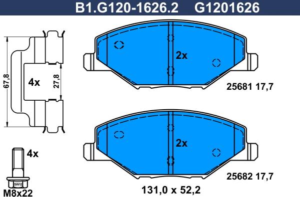 Galfer B1.G120-1626.2 - Гальмівні колодки, дискові гальма autocars.com.ua