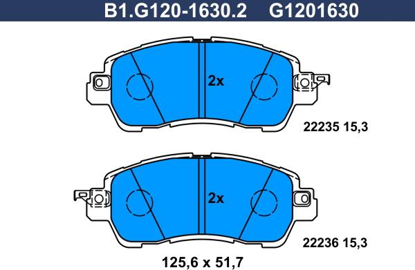 Galfer B1.G120-1630.2 - Гальмівні колодки, дискові гальма autocars.com.ua