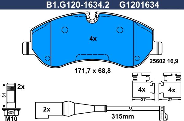 Galfer B1.G120-1634.2 - Гальмівні колодки, дискові гальма autocars.com.ua