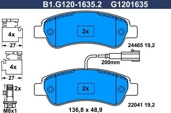 Galfer B1.G120-1635.2 - Тормозные колодки, дисковые, комплект avtokuzovplus.com.ua