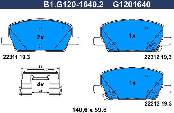 Galfer B1.G120-1640.2 - Гальмівні колодки, дискові гальма autocars.com.ua