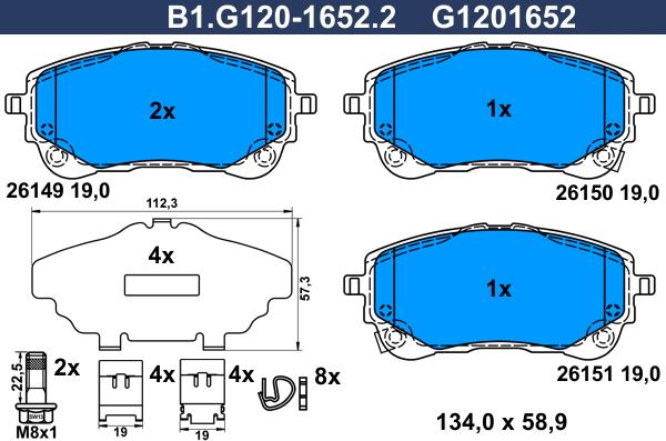 Galfer B1.G120-1652.2 - Гальмівні колодки, дискові гальма autocars.com.ua