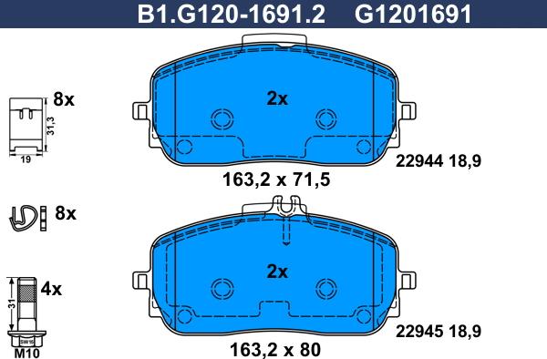 Galfer B1.G120-1691.2 - Гальмівні колодки, дискові гальма autocars.com.ua