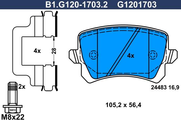 Galfer B1.G120-1703.2 - Гальмівні колодки, дискові гальма autocars.com.ua