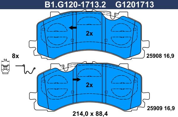 Galfer B1.G120-1713.2 - Гальмівні колодки, дискові гальма autocars.com.ua