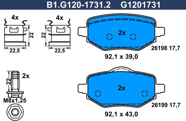 Galfer B1.G120-1731.2 - Тормозные колодки, дисковые, комплект autodnr.net