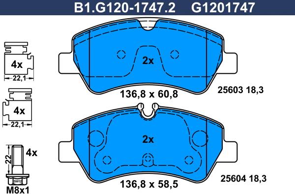 Galfer B1.G120-1747.2 - Гальмівні колодки, дискові гальма autocars.com.ua