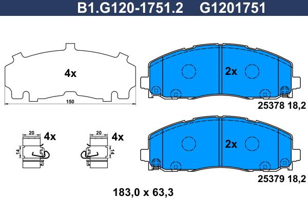 Galfer B1.G120-1751.2 - Гальмівні колодки, дискові гальма autocars.com.ua