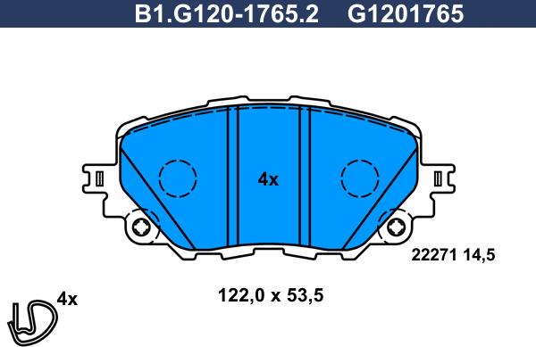 Galfer B1.G120-1765.2 - Гальмівні колодки, дискові гальма autocars.com.ua