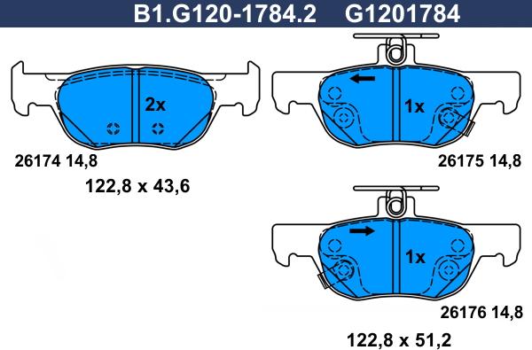 Galfer B1.G120-1784.2 - Гальмівні колодки, дискові гальма autocars.com.ua