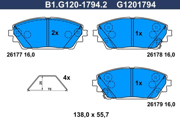 Galfer B1.G120-1794.2 - Гальмівні колодки, дискові гальма autocars.com.ua