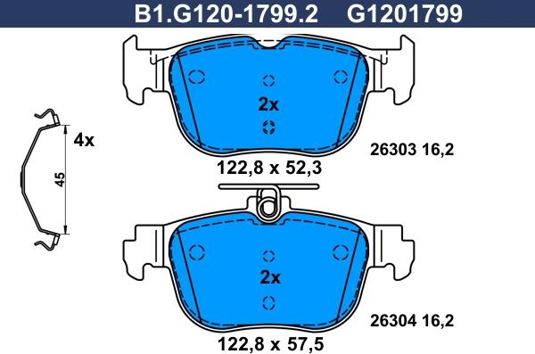 Galfer B1.G120-1799.2 - Тормозные колодки, дисковые, комплект avtokuzovplus.com.ua