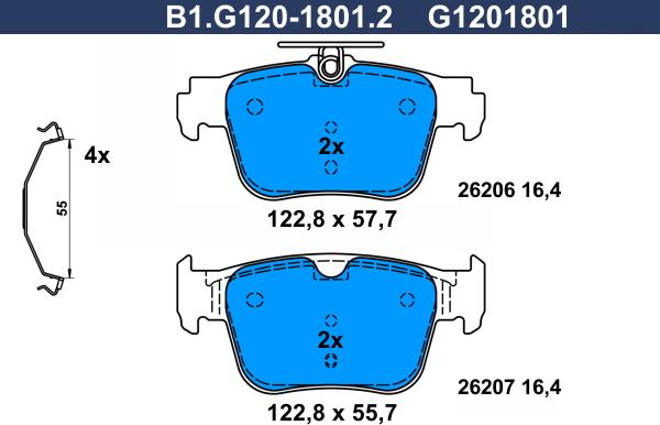 Galfer B1.G120-1801.2 - Тормозные колодки, дисковые, комплект avtokuzovplus.com.ua