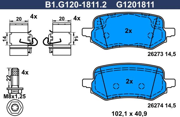 Galfer B1.G120-1811.2 - Тормозные колодки, дисковые, комплект avtokuzovplus.com.ua