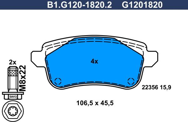 Galfer B1G12018202 - Гальмівні колодки, дискові гальма autocars.com.ua
