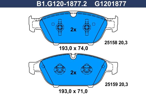 Galfer B1.G120-1877.2 - Тормозные колодки, дисковые, комплект avtokuzovplus.com.ua