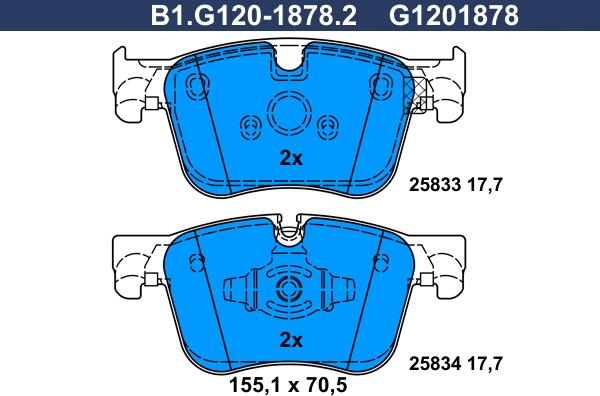 Galfer B1.G120-1878.2 - Гальмівні колодки, дискові гальма autocars.com.ua