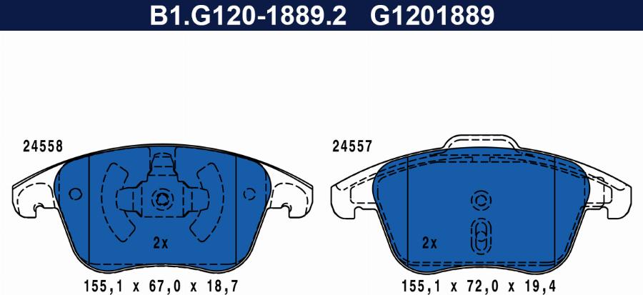 Galfer B1.G120-1889.2 - Тормозные колодки, дисковые, комплект avtokuzovplus.com.ua