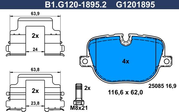 Galfer B1.G120-1895.2 - Тормозные колодки, дисковые, комплект avtokuzovplus.com.ua