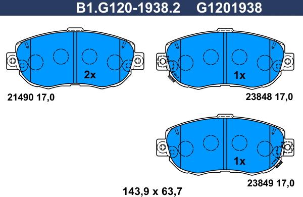 Galfer B1.G120-1938.2 - Тормозные колодки, дисковые, комплект avtokuzovplus.com.ua