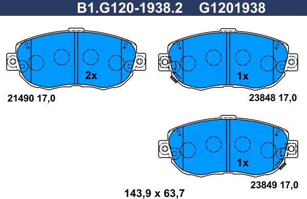 Galfer B1.G120-1938.2 - Гальмівні колодки, дискові гальма autocars.com.ua