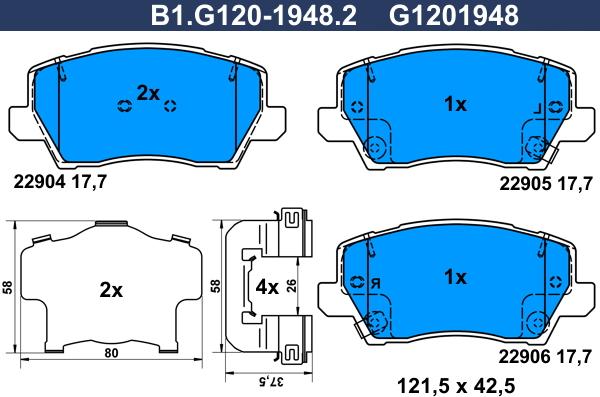 Galfer B1.G120-1948.2 - Гальмівні колодки, дискові гальма autocars.com.ua