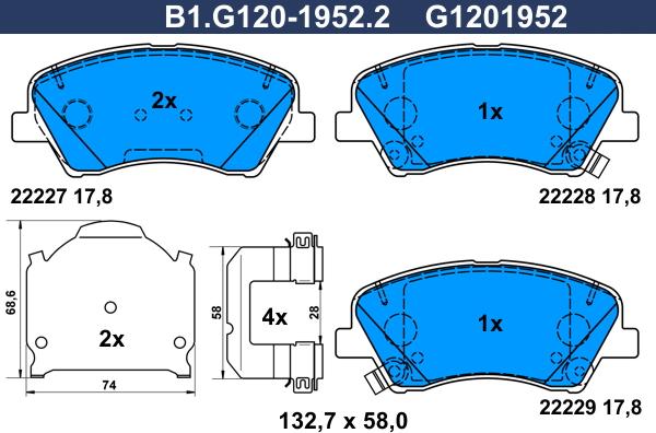 Galfer B1.G120-1952.2 - Гальмівні колодки, дискові гальма autocars.com.ua