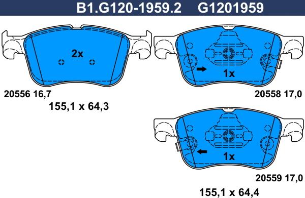 Galfer B1.G120-1959.2 - Тормозные колодки, дисковые, комплект avtokuzovplus.com.ua