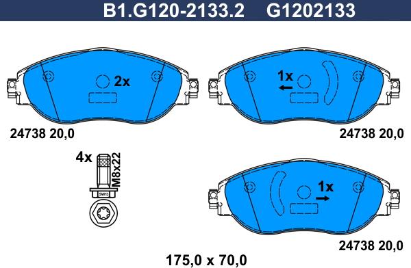 Galfer B1.G120-2133.2 - Гальмівні колодки, дискові гальма autocars.com.ua