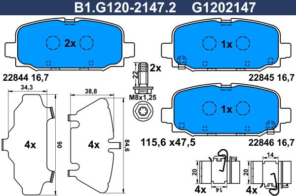 Galfer B1.G120-2147.2 - Тормозные колодки, дисковые, комплект avtokuzovplus.com.ua