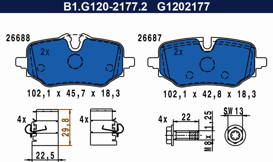 Galfer B1.G120-2177.2 - Гальмівні колодки, дискові гальма autocars.com.ua