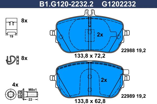 Galfer B1.G120-2232.2 - Гальмівні колодки, дискові гальма autocars.com.ua