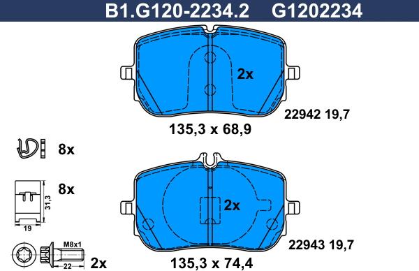 Galfer B1.G120-2234.2 - Гальмівні колодки, дискові гальма autocars.com.ua