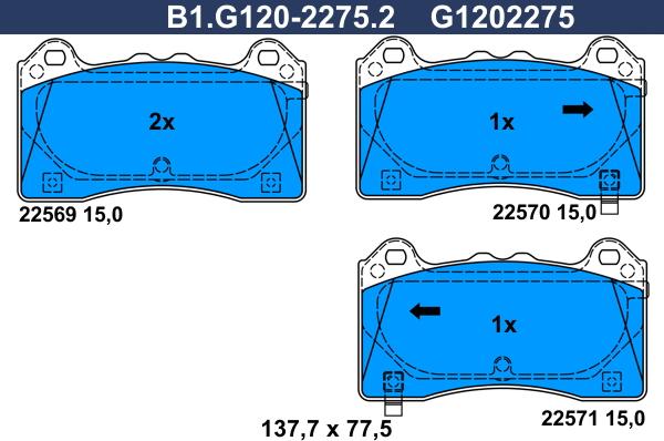 Galfer B1.G120-2275.2 - Тормозные колодки, дисковые, комплект avtokuzovplus.com.ua