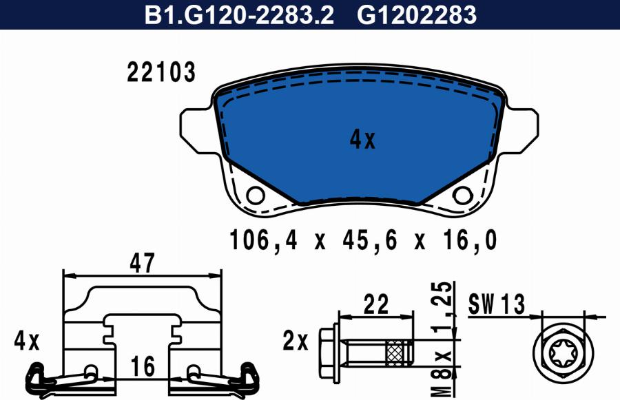 Galfer B1.G120-2283.2 - Гальмівні колодки, дискові гальма autocars.com.ua