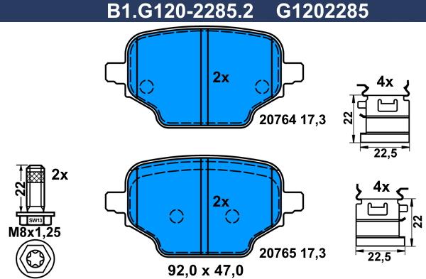 Galfer B1.G120-2285.2 - Тормозные колодки, дисковые, комплект avtokuzovplus.com.ua