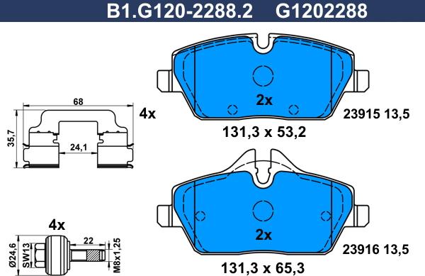 Galfer B1.G120-2288.2 - Тормозные колодки, дисковые, комплект avtokuzovplus.com.ua