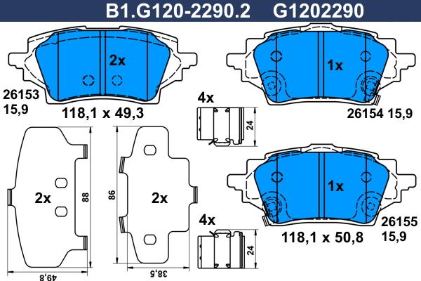 Galfer B1.G120-2290.2 - Тормозные колодки, дисковые, комплект autodnr.net