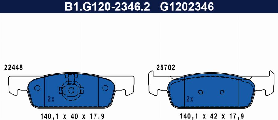 Galfer B1.G120-2346.2 - Тормозные колодки, дисковые, комплект autodnr.net