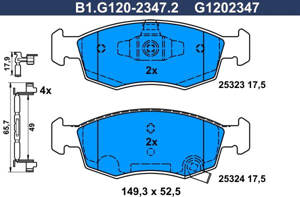Galfer B1.G120-2347.2 - Гальмівні колодки, дискові гальма autocars.com.ua