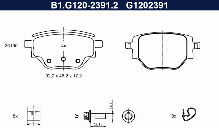 Galfer B1.G120-2391.2 - Гальмівні колодки, дискові гальма autocars.com.ua