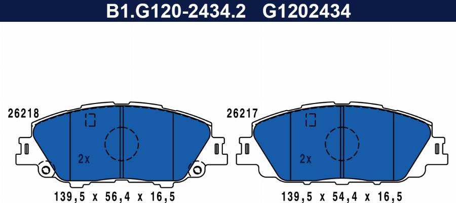 Galfer B1.G120-2434.2 - Гальмівні колодки, дискові гальма autocars.com.ua