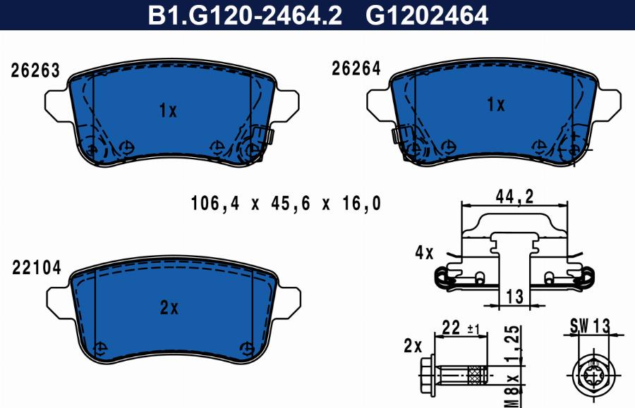 Galfer B1.G120-2464.2 - Гальмівні колодки, дискові гальма autocars.com.ua