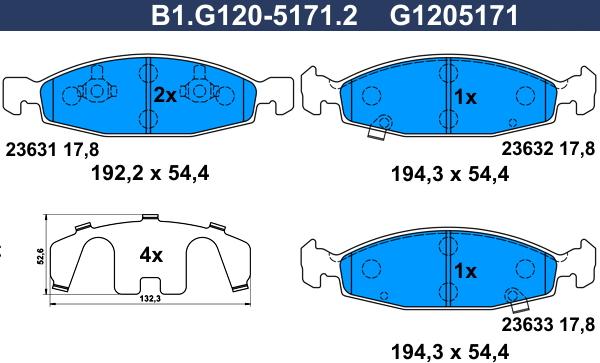 Galfer B1.G120-5171.2 - Гальмівні колодки, дискові гальма autocars.com.ua