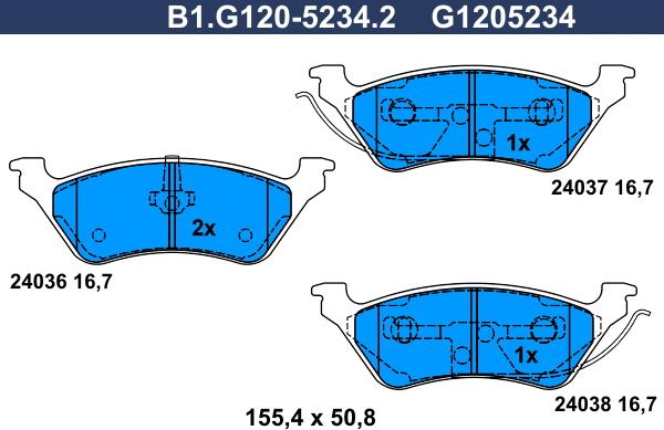 Galfer B1.G120-5234.2 - Тормозные колодки, дисковые, комплект autodnr.net